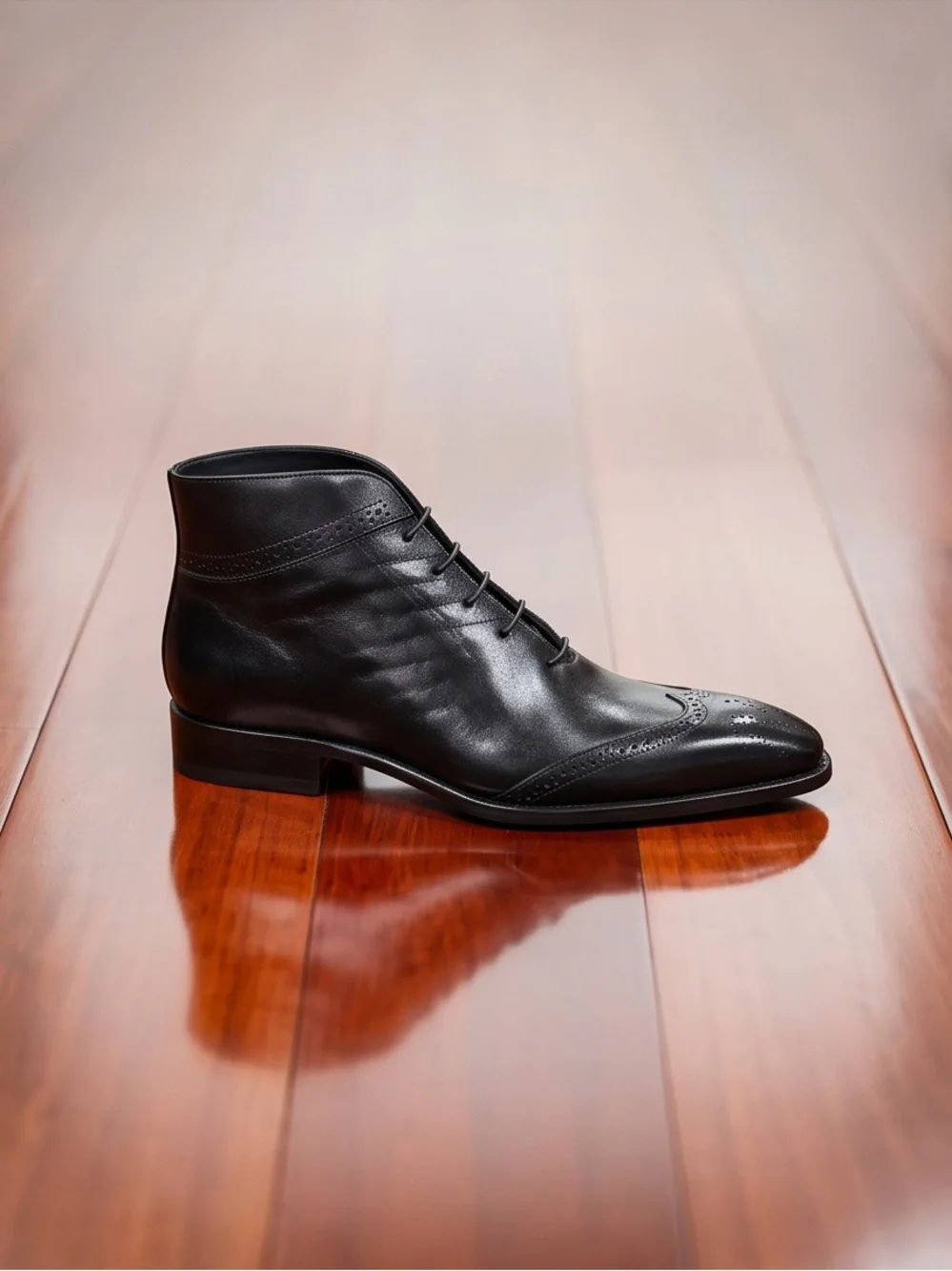 Duca Black Leather Dress Boots for Men Oxford